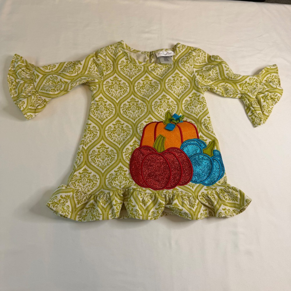 Emily Rose Toddler 4T Olive Green Damask Pumpkin Glitter Tunic Top F978840